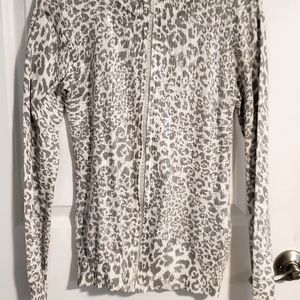Grey and White Leopard Print Sequin Sweater
